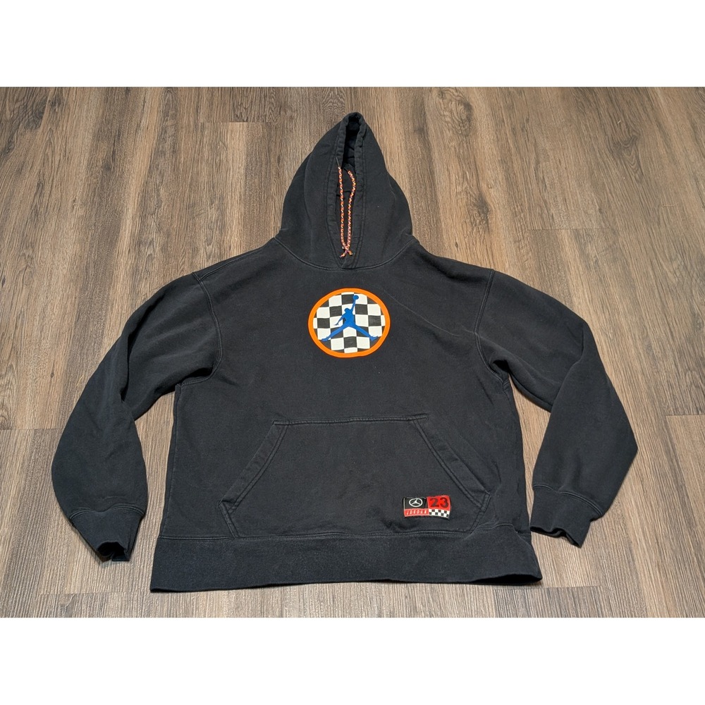 Jordan Hoodie Mens Medium Black Checkered Jumpman Racing 23‎ Pullover Sweatshirt